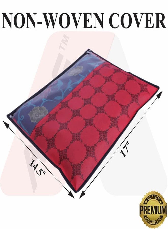 Able Set Of 12 Pcs Single Saree Covers/Clothes Storage Bag/Wardrobe Organizer With Top Transparent For Lehenga, Suit, Dress,& Accessories (RED) - Image 3